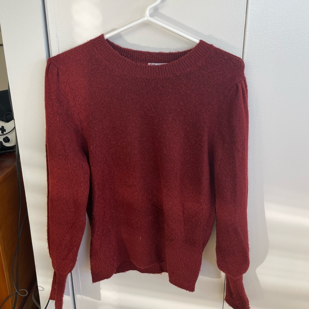 Burgundy Crew Neck Puff Sleeve Dex Sweater Size S